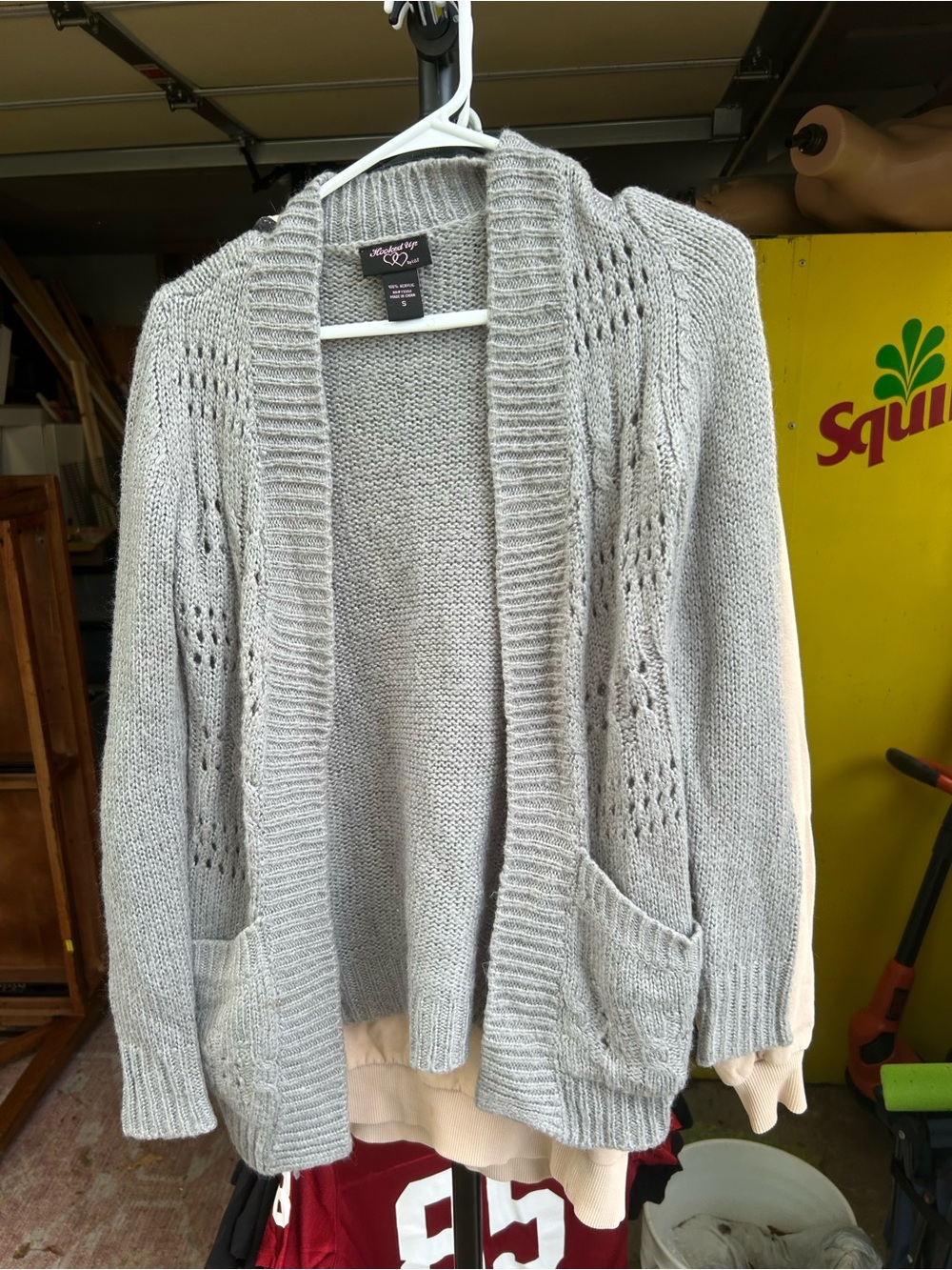 Hooked Up by IOT Light Gray Open-Front Knit Cardigan